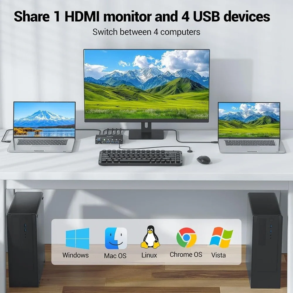 KCEVE 4K KVM‎ Switch 4 Computers 1 Monitor HDMI USB-C DP EDID USB 3.0 60H